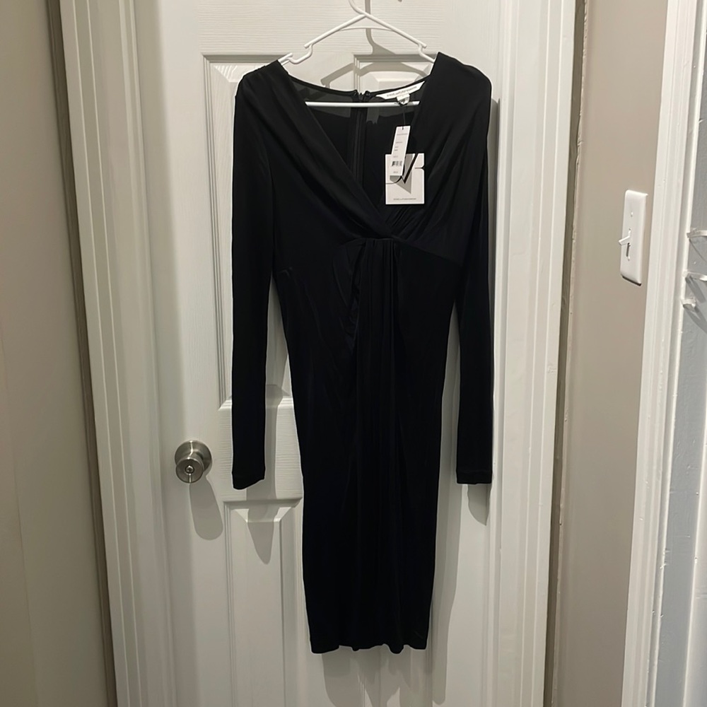 Diane von Furstenberg Black Ruched V-Neck Dress